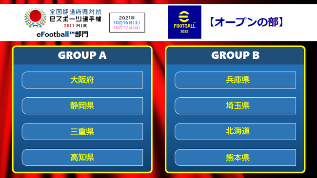 「全国都道府県対抗eスポーツ選手権 2021 MIE」対戦組合せ決定のお知らせのサブ画像2_eFootball™ 2022　オープンの部