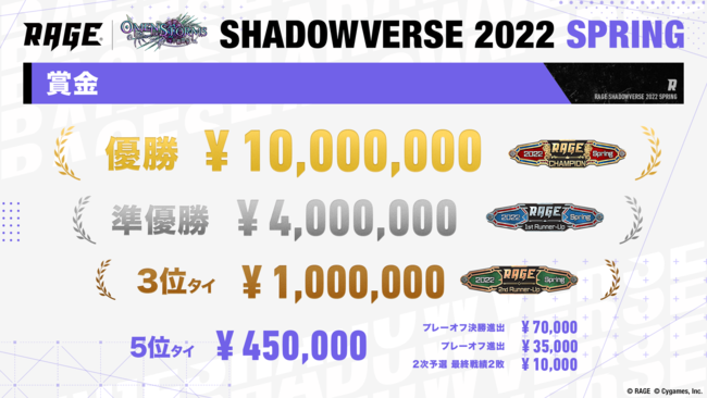 新シーズンの優勝賞金は1,000万円！「RAGE Shadowverse 2022 Spring」の開催決定！2021年12月19日(日)から2022年1月9日(日)までエントリー受付中のサブ画像2