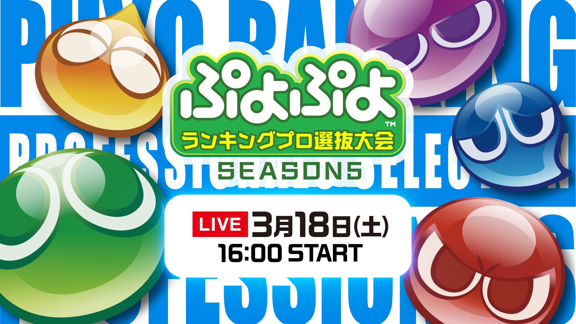 3月18日（土）開催！セガ公式「ぷよぷよランキングプロ選抜大会 SEASON5」出場選手決定！インターネットライブ配信情報も公開！のサブ画像1