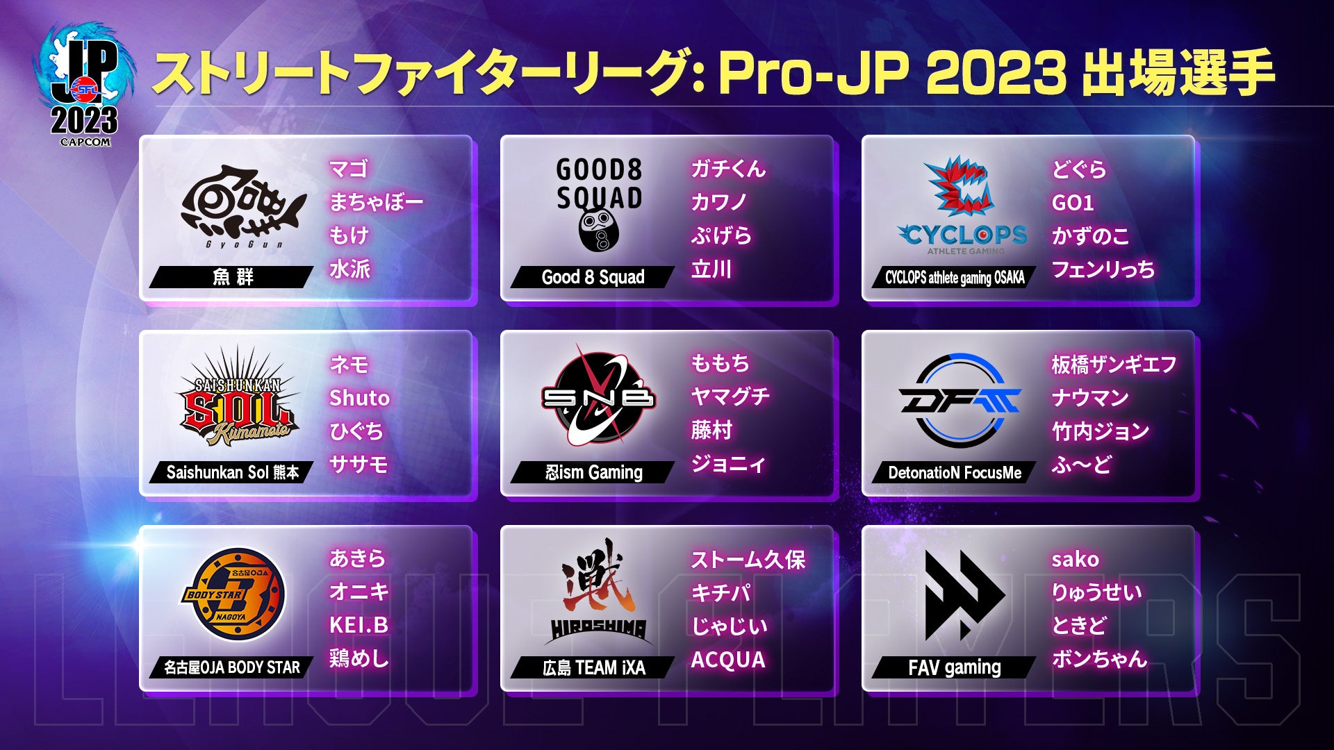 「ストリートファイターリーグ: Pro-JP 2023」1stステージに出場する全36名の選手が決定！のサブ画像2