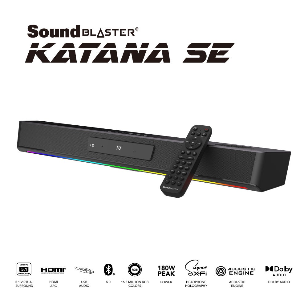 Katanaシリーズの基本性能はそのままに、サブウーファーレスでも重低音の効いたピーク出力180Wのパワフルなゲーミング サウンドを再生する一体型ゲーミング サウンドバー登場のサブ画像1_SP-SBKSE_01