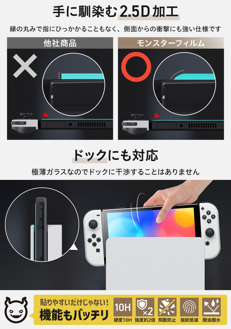 【発売記念価格】新ガイド枠で誰でも貼りやすい Switch(スイッチ)用 保護フィルム！持ち込みで貼ってくれる貼り付けサービス要らずの簡単さ！従来版＆有機EL 超透明グレアタイプ。苦手な人におすすめ！のサブ画像6